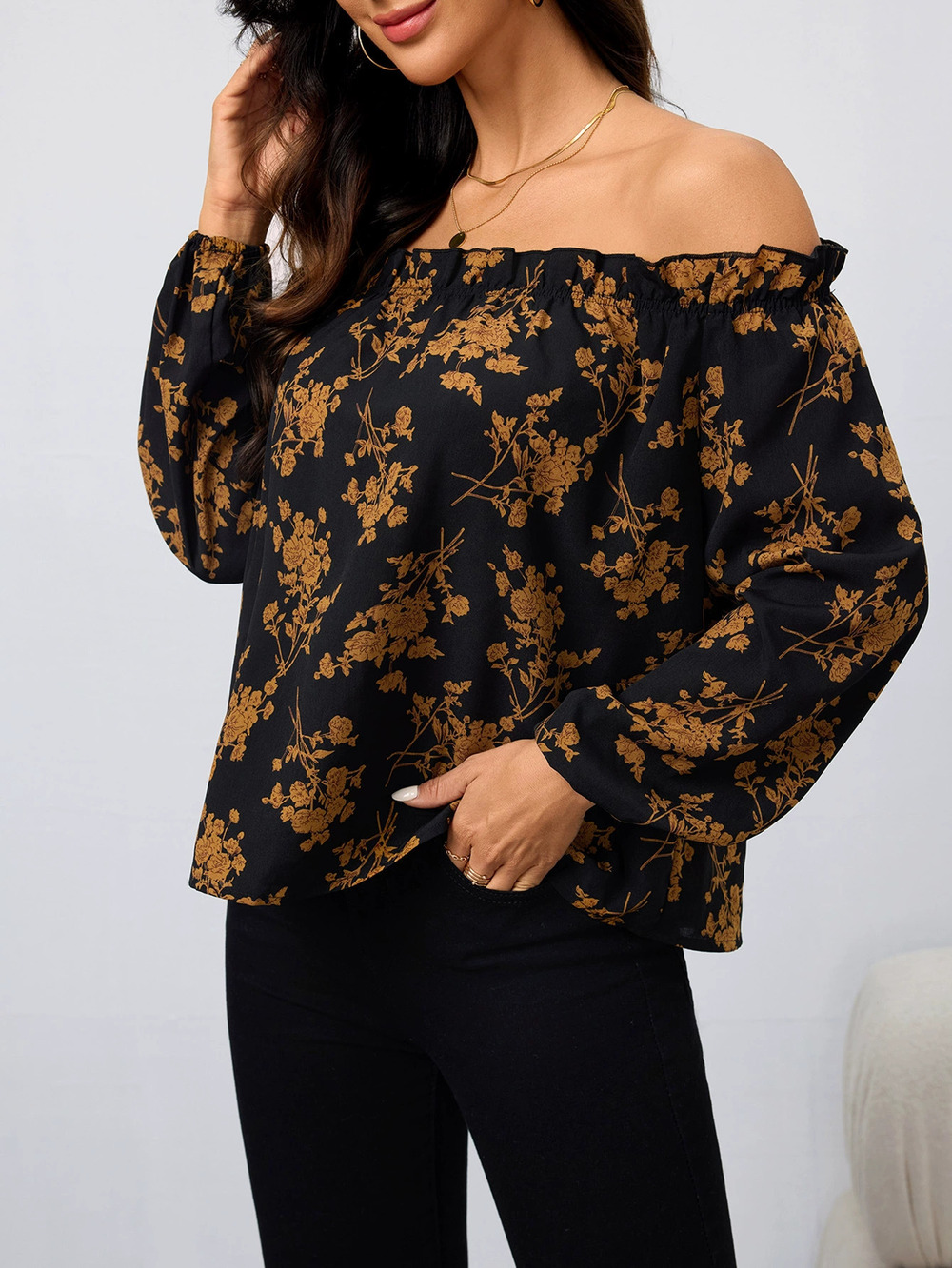 ZARA Chic Off Shoulder Floral Print Long Sleeve Top Spring Summer - Picture 3 of 6